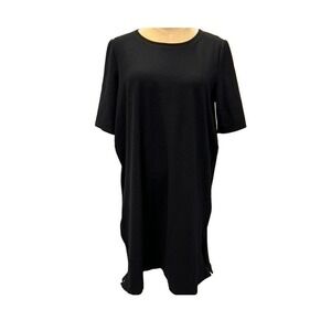 "Eileen Fisher" Black Stretch‎ Dress, Double Zippers Down Both Sides, Tunic, L,
